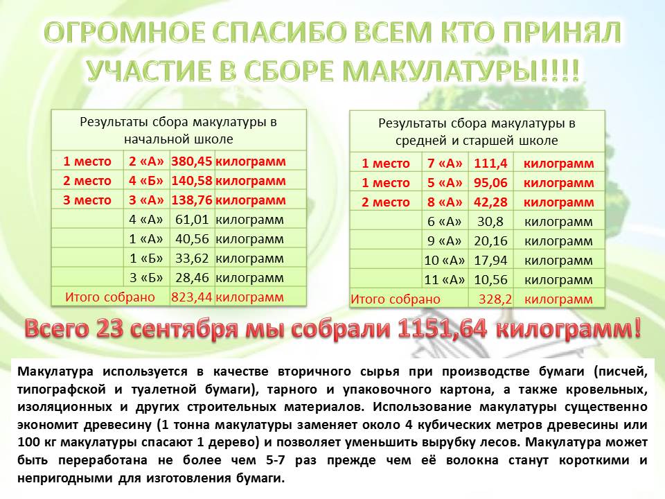 Результаты сбора макулатуры